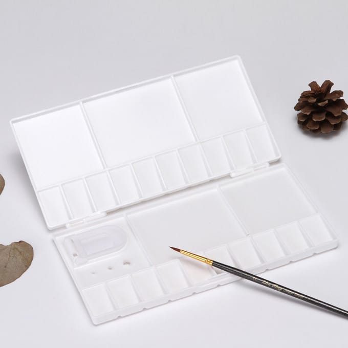 Palette Pliante Blanche Plastiques Réversibles Allongée Palette Aquarelle pour Peintre Étudiant white