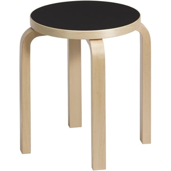 Artek - E60 kruk - poten berken / zitting linoleum zwart