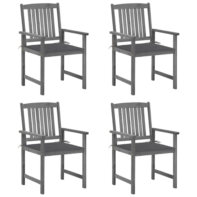 vidaXL - Tuinstoelen - 4 - st - met - kussens - massief - acaciahout - grijs
