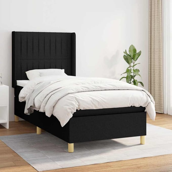 vidaXL - Boxspring - met - matras - stof - zwart - 100x200 - cm