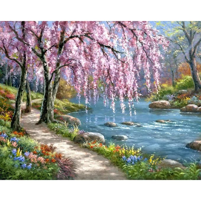 Office - Schilderen op nummers boom met rivier - 40x50cm