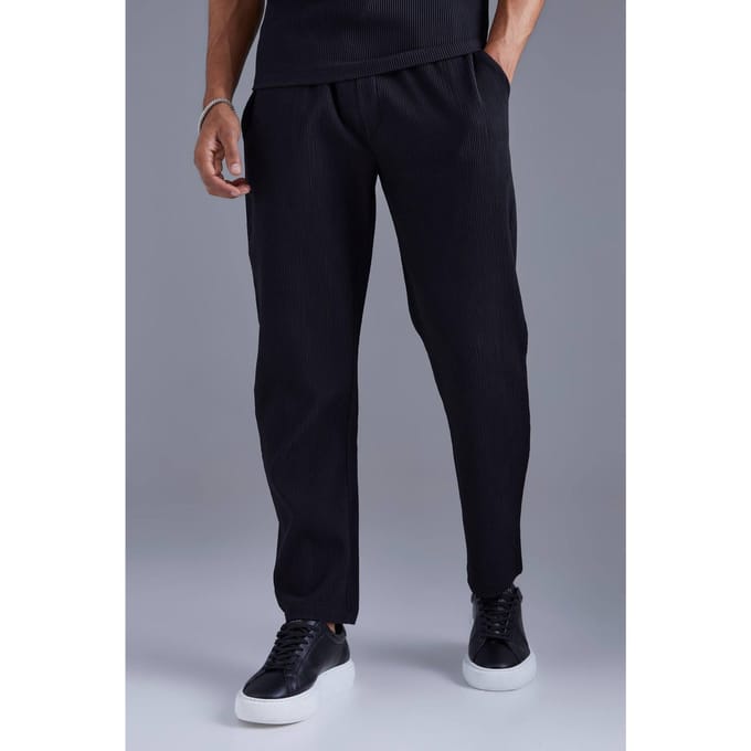 Elastische taille, taps toelopende, geplooide broek | Black | Size Medium
