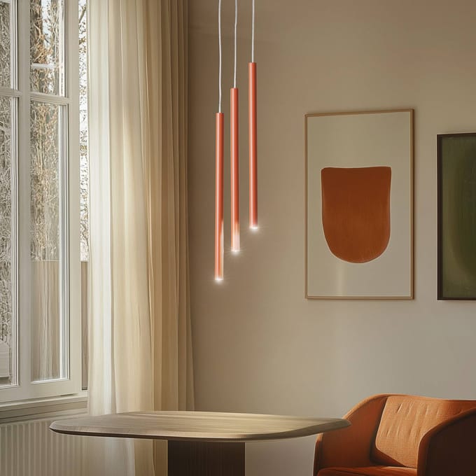 SIGMA Hanglamp Sopel 3, baksteenrood, rond, 3-lamps, staal, G9