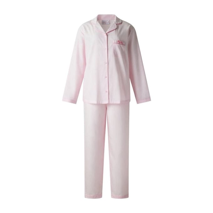 Lunatex - dames pyjama 124269 doorknoopsluiting - 100% katoen - roze - maat M