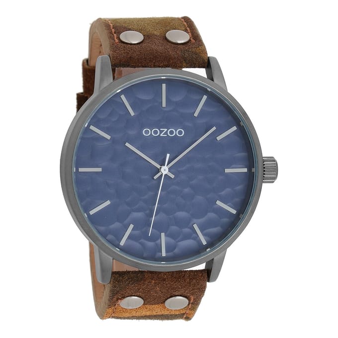 OOZOO Timepieces - Titanium horloge met camouflage leren band - C10461