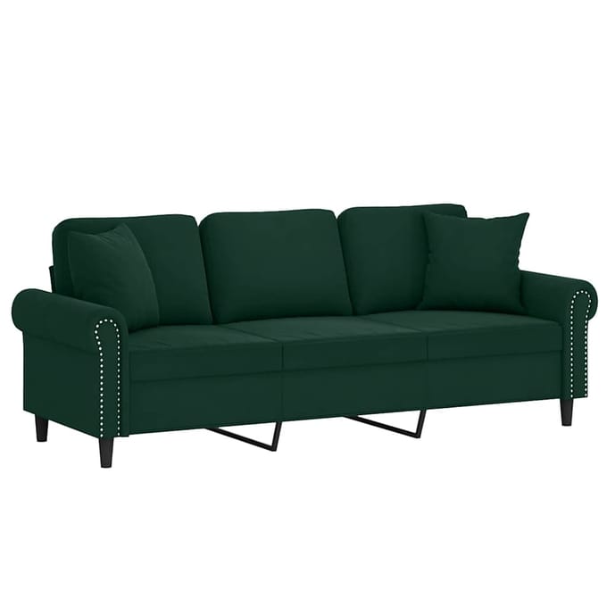 vidaXL - Driezitsbank - met - sierkussens - 180 - cm - fluweel - donkergroen
