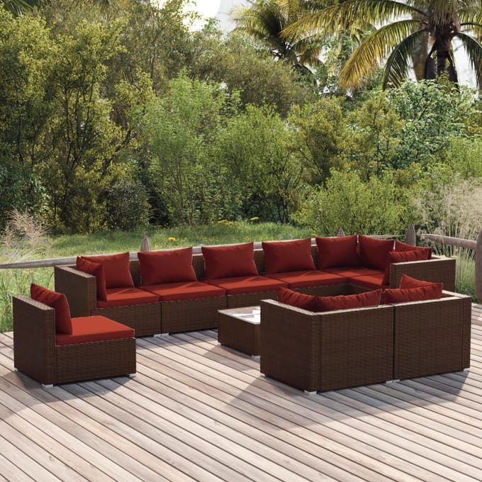 vidaXL - 10-delige - Loungeset - met - kussens - poly - rattan - bruin