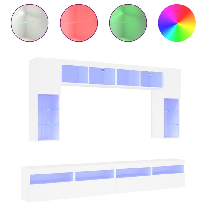 vidaXL - 8-delige - tv-wandmeubelset - met - LED-verlichting - wit