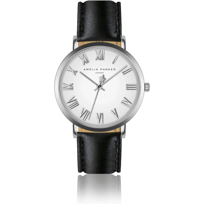 Lederen horloge voor vrouwen Amelia Parker Grand Blanc Black