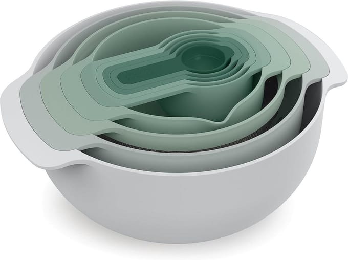 9 Plus 9-delige compacte voedselbereidingsset - mengkommen - maatbekers - zeef en vergiet - Groen