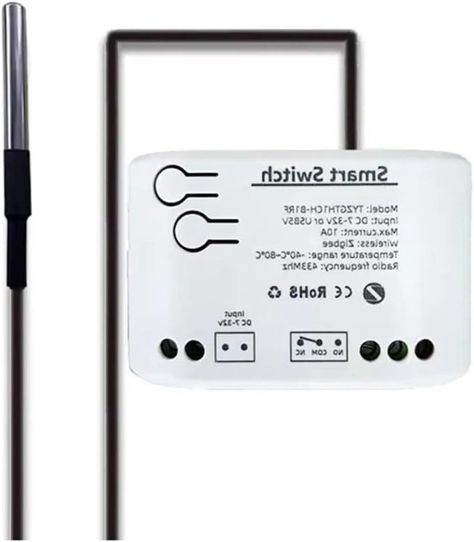 Slimme Zigbee Schakelaar - Temperatuur Relais - Automatisch Apparaat - Met Temperatuursensor - DC 7-32V - Wit