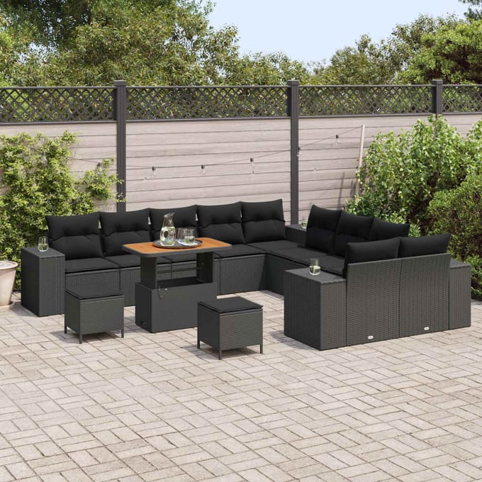 vidaXL - Tuinbank - Set - 13 - st - Zwart - poly - rattan