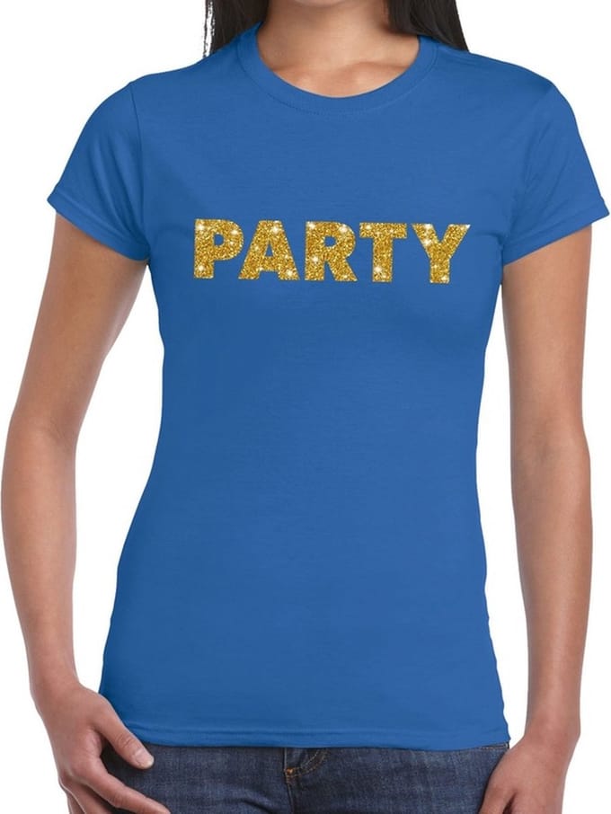 Party goud glitter tekst t-shirt blauw voor dames XL