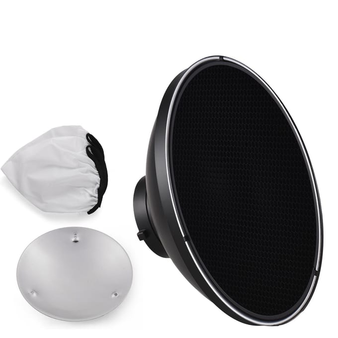 30cm/11,8in Standaard Reflector Beauty Dish Bowens Mount met Witte Diffuser Reflector Honingraat Silver Inner Surface zwart
