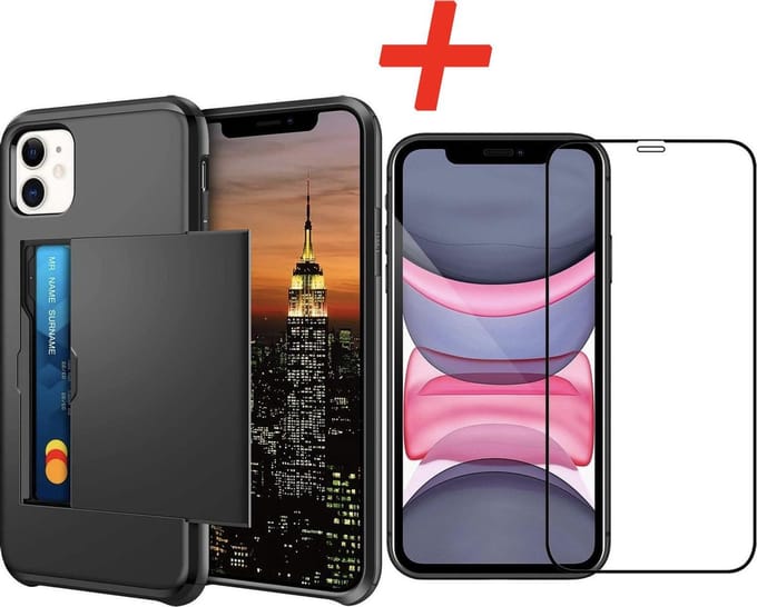 Geschikt voor Apple iPhone 11 Backcover | Zwart | Pasjeshouder