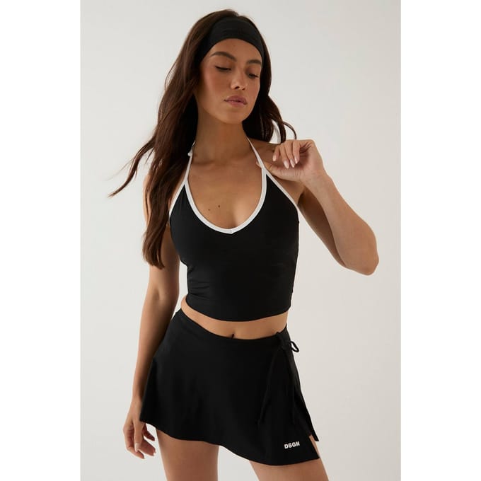 Dames Dsgn Studio Sculpt Top Met Halternek En Contrasterende Biesjes | Zwart | Maat: Large