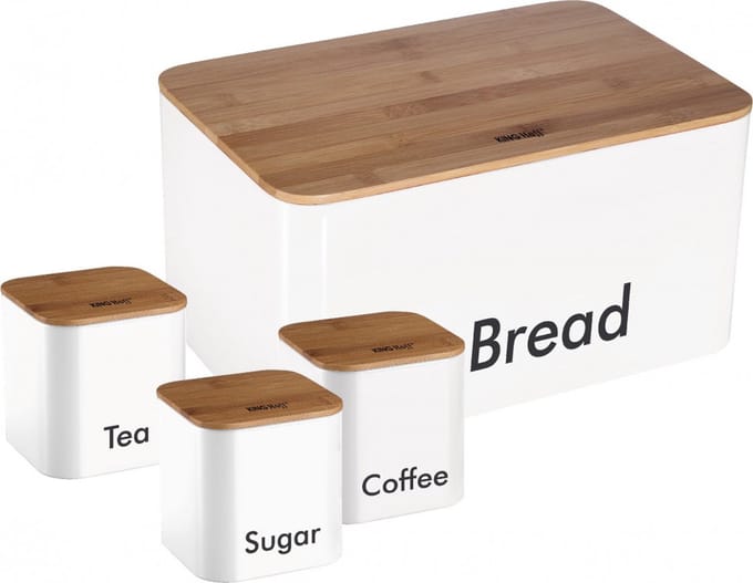 Kinghoff 1026 - Broodtrommel set - Wit - Rvs met hout - 35x23x18,5 cm