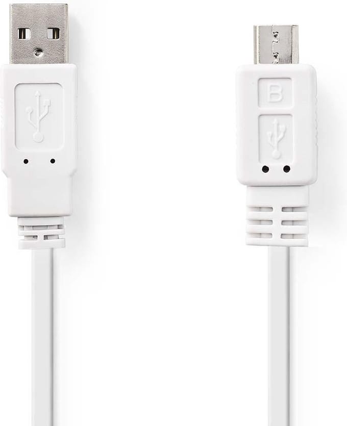 Nedis USB-Kabel - USB 2.0 - USB-A Male - USB Micro-B Male - 480 Mbps - Vernikkeld - 1.00 m - Plat - PVC - Wit - Envelop