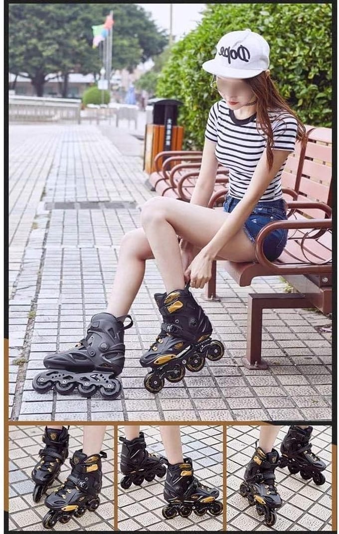Schaatsen Set - Inline skates - Beginners leren - Verstelbaar ontwerp - Maat 35-46 - Zwart