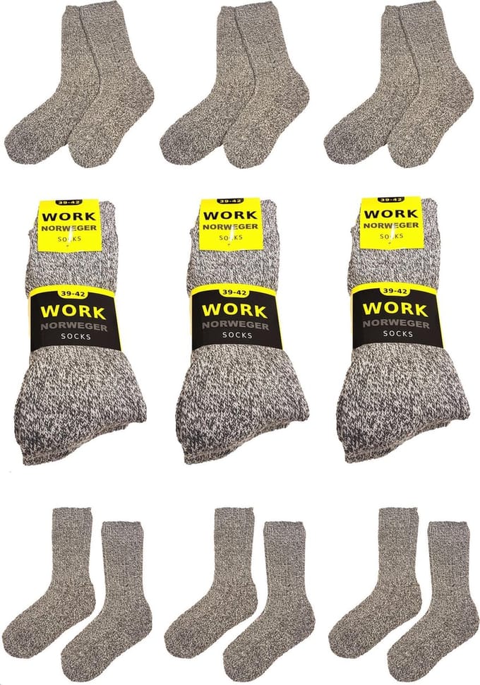 Work Noorse wollen werksokken 6 paar grijs maat 39/42