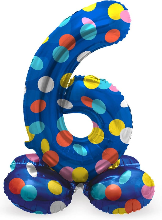 Staande Folieballon Cijfer 6 Colorful Dots - 41 cm