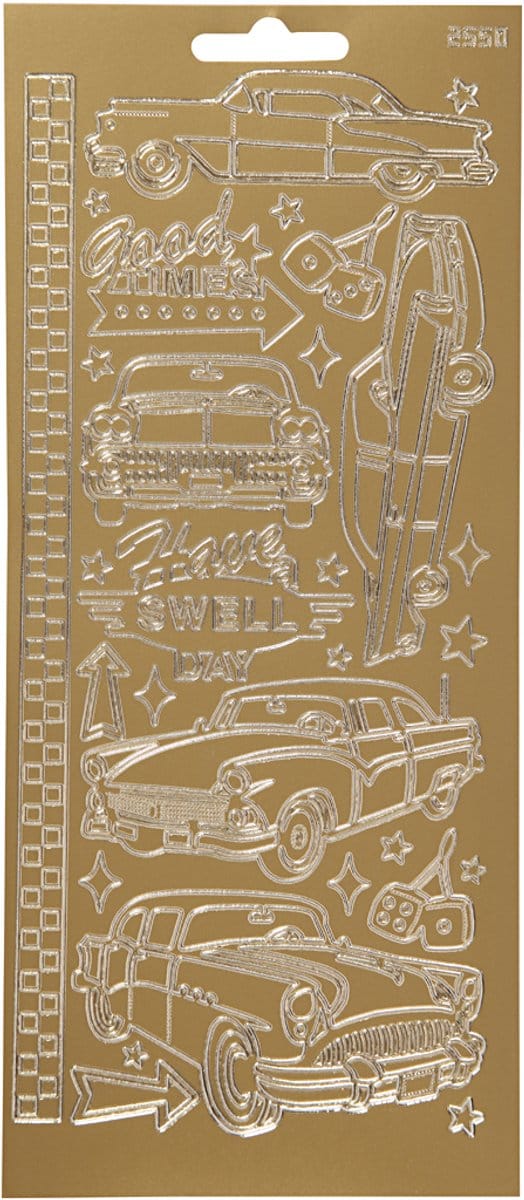 Stickers, auto's, vel 10x23 cm, goud, 1 vel