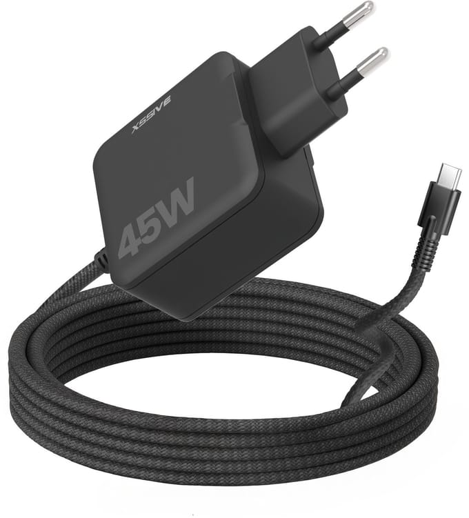 Xssive 45W Laptop Oplader USB C - Universele Snellader - 3.3V t/m 21V - Geïntegreerde USB-C Kabel 1,8 Meter