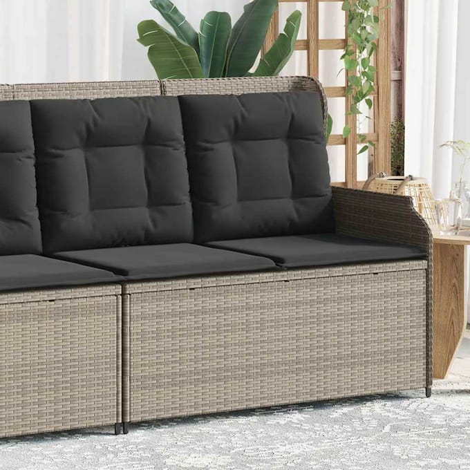 vidaXL - Tuinbankje - verstelbaar - met - kussens - poly - rattan - grijs