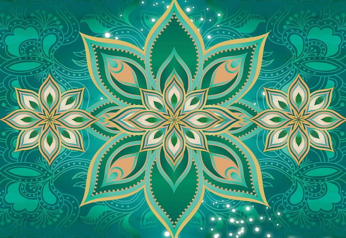 Fotobehang Green Gold Abstract Pattern | XXL - 312cm x 219cm | 130g/m2 Vlies