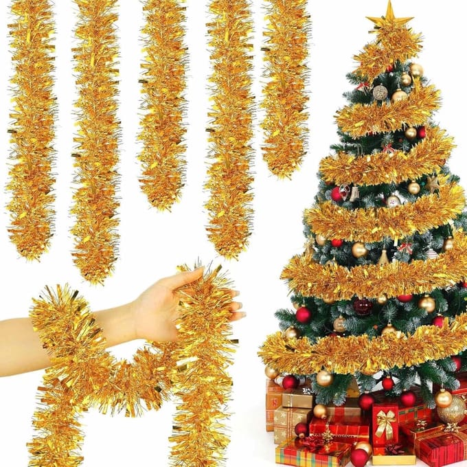 Kerstslinger Lametta - Glanzende Versiering - Feestelijke Decoratie - Extra Lang - 5 x 2 Meter - Goud