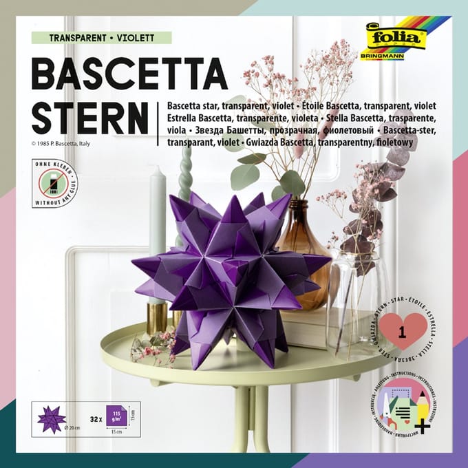 folia vouwbladen Bascetta-ster, blauw-transparant, 150 x 150 mm, 32 vel