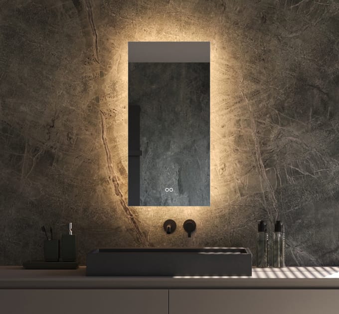 Badkamerspiegel met indirecte verlichting, verwarming, instelbare lichtkleur en dimfunctie 40×80 cm