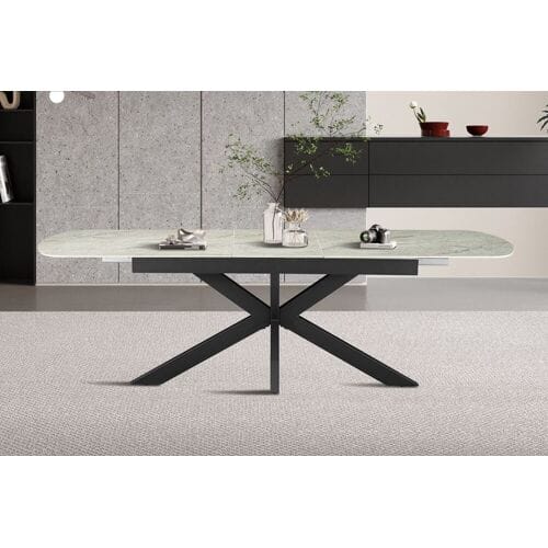 Uitschuifbare tafel 'Hestia' 180-220 cm Deens Ovaal Glanzend Steen Beige