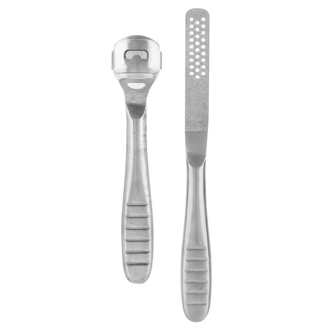 2pcs Râpe à callosités en acier inoxydable Enlève peau dure et morte Manche antidérapant Soin des pieds white