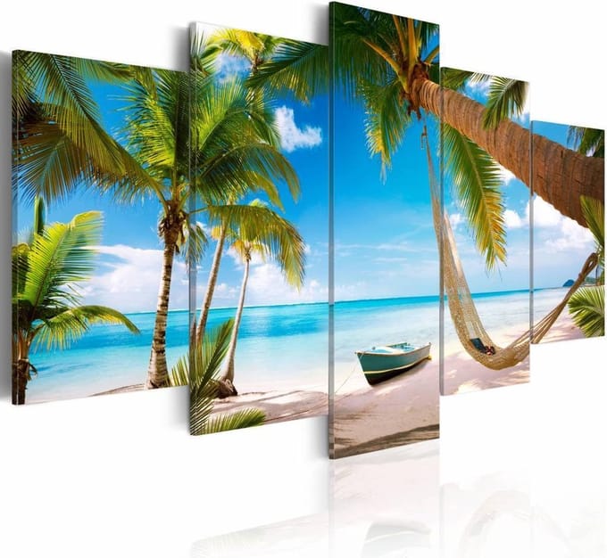 Schilderij - kalm en relax, palmbomen ,  5 luik