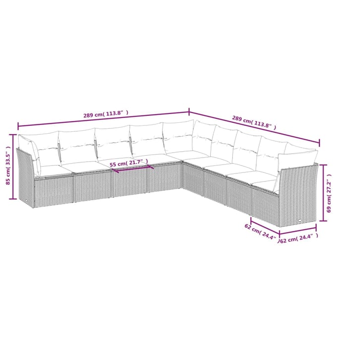 vidaXL - 9-delige - Loungeset - met - kussens - poly - rattan - grijs