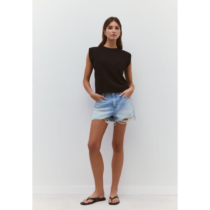 Stradivarius B05 Basic T-shirt met schoudervullingen  Zwart S