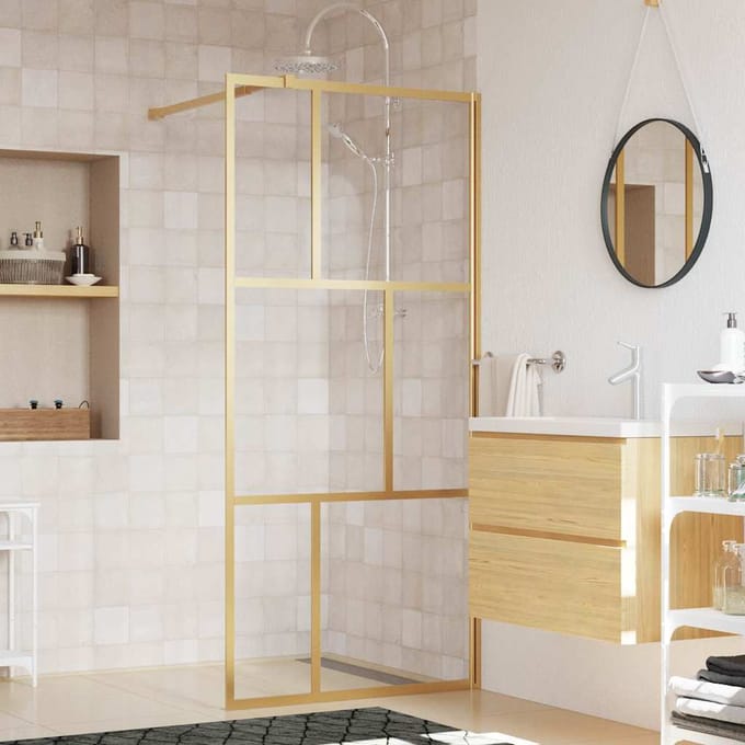vidaXL - Inloopdouchewand - transparant - 80x195 - cm - ESG-glas - goudkleurig