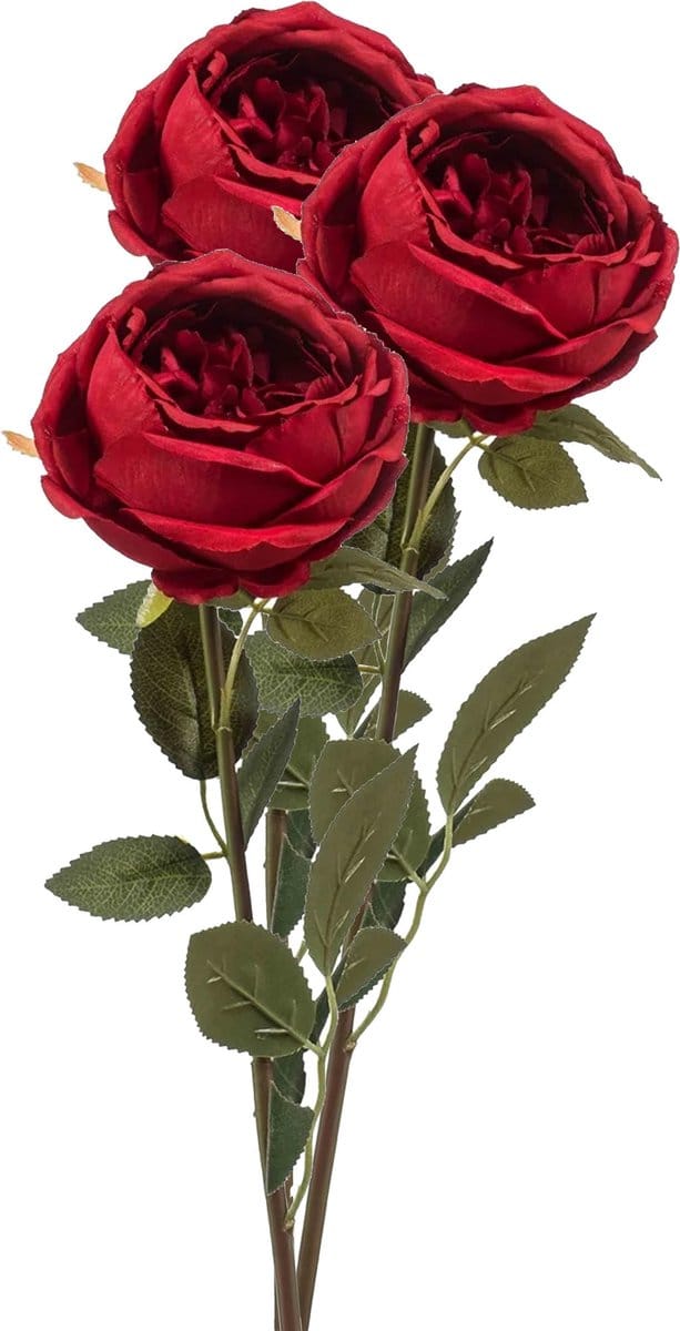 Emerald Kunstbloem roos Joelle - 3x - rood - 65 cm - decoratie bloemen