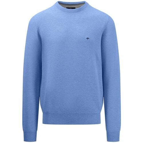 Fynch-Hatton Trui Fine Structure Cotton O-Neck Crystal Blue / male