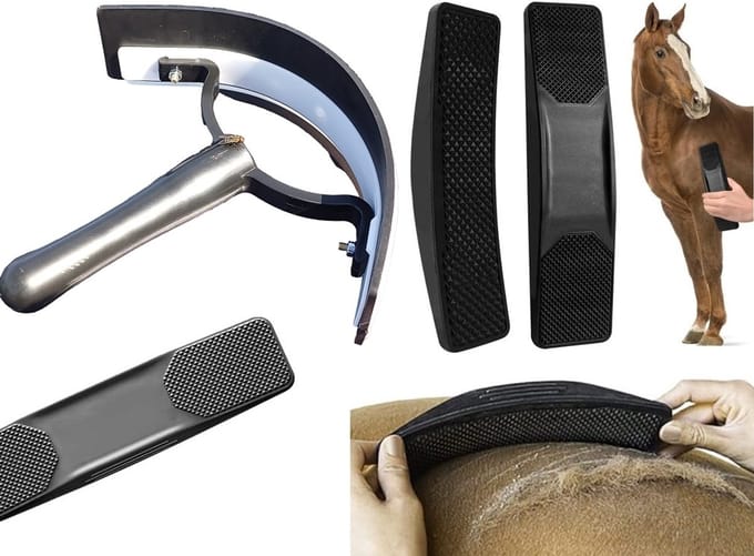 Paarden massage borstel - set - zweetschraper - zweetmes - waterschraper