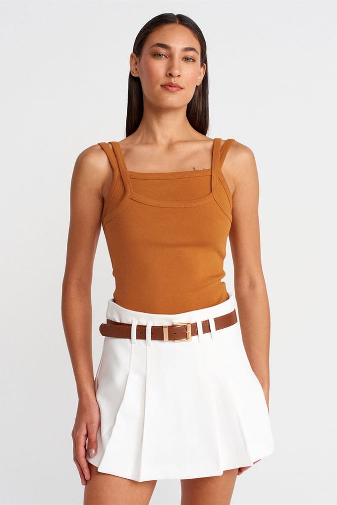 Geribbelde Mouwloze Blouse met Vierkante Halslijn