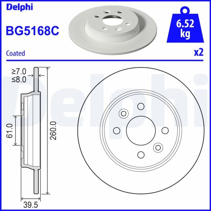 Remschijf DELPHI BG5168C achter, volledig, 1 Stuk