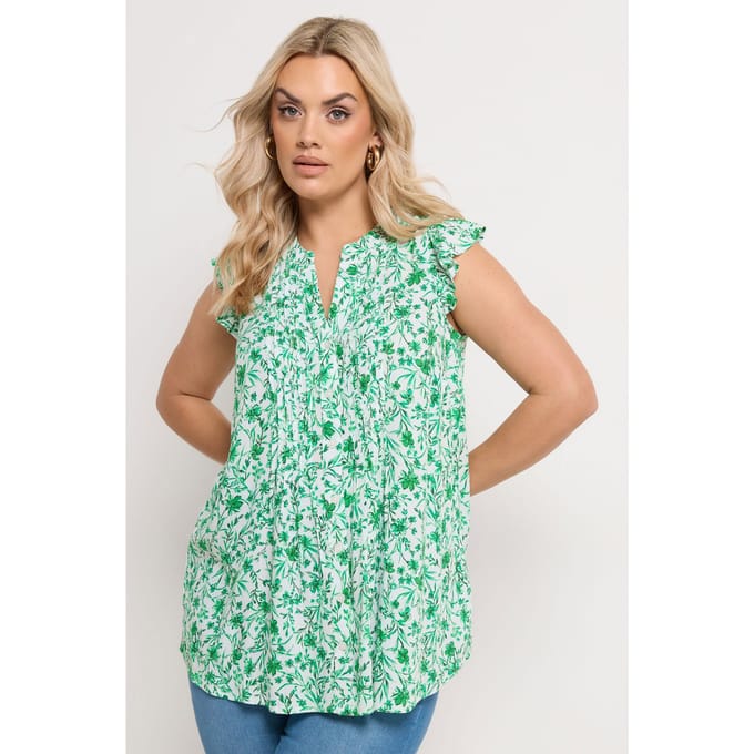 Yours Groene Bloemen Pintuck Blouse Size 42
