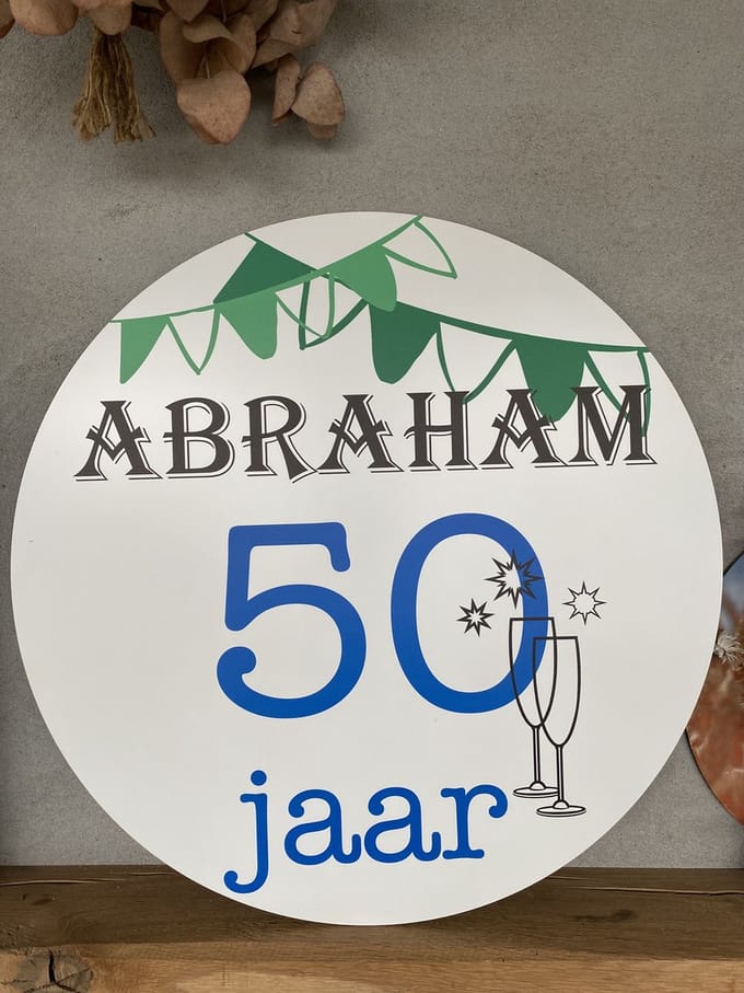 Creaties van Hier - Tuinbord - Abraham - 50 jaar - 50 cm - Dibond