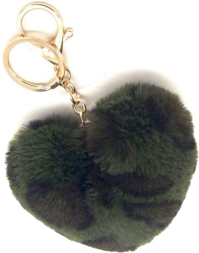 Dielay - Sleutelhanger Fluffy Hart - Panter - 9x10 cm - Groen