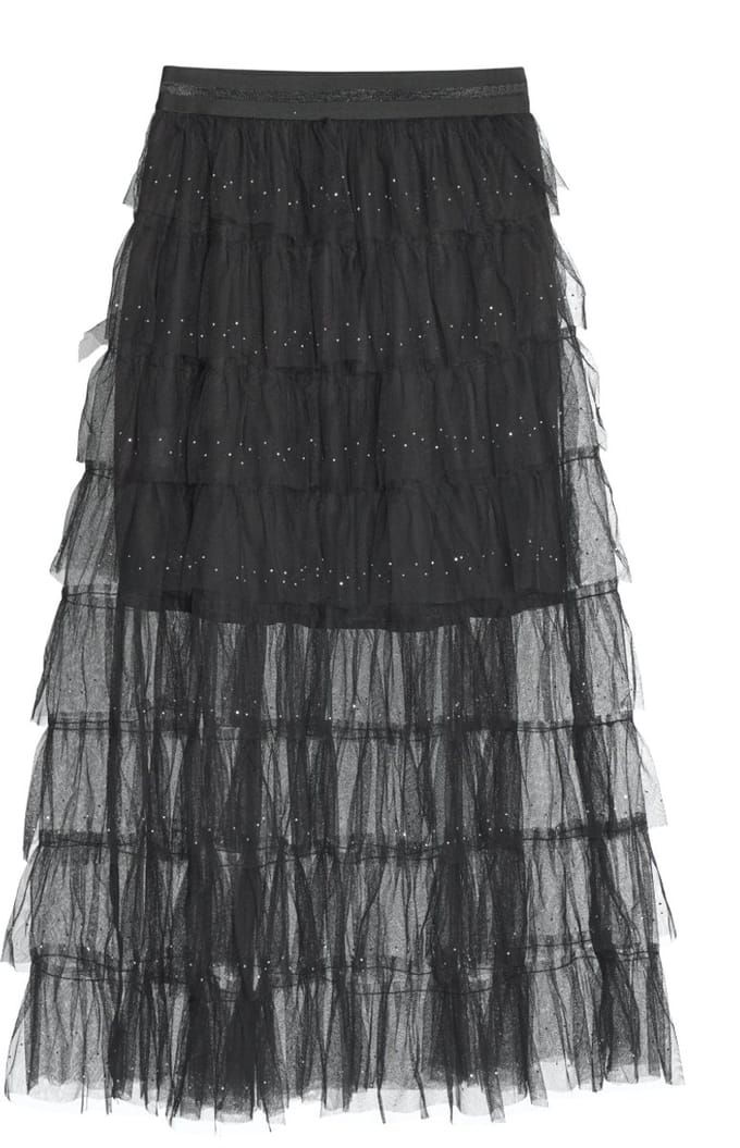 Elegante Polyester Vrouwen Gelaagde Rok met Subtiele Versieringen - Zwart - Maat S