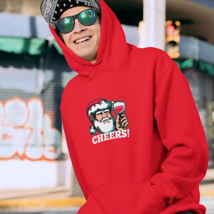 Foute Kerst Hoodie Rood Cheers - Maat S - Kerstkleding voor dames & heren