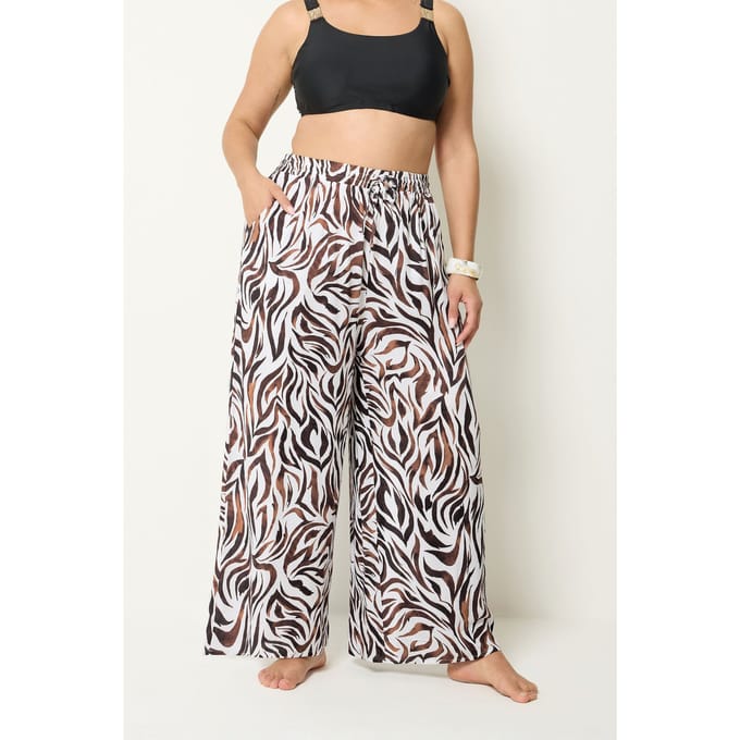 Yours Natuurlijk Bruine Broek Met Zebraprint En Wijde Pijpen Size 50-52