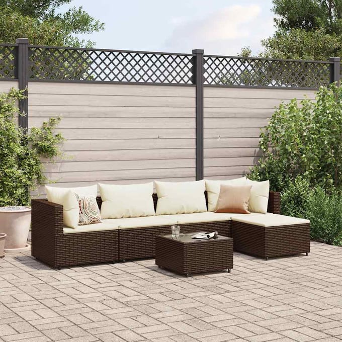 vidaXL - 6-delige - Loungeset - met - kussens - poly - rattan - bruin